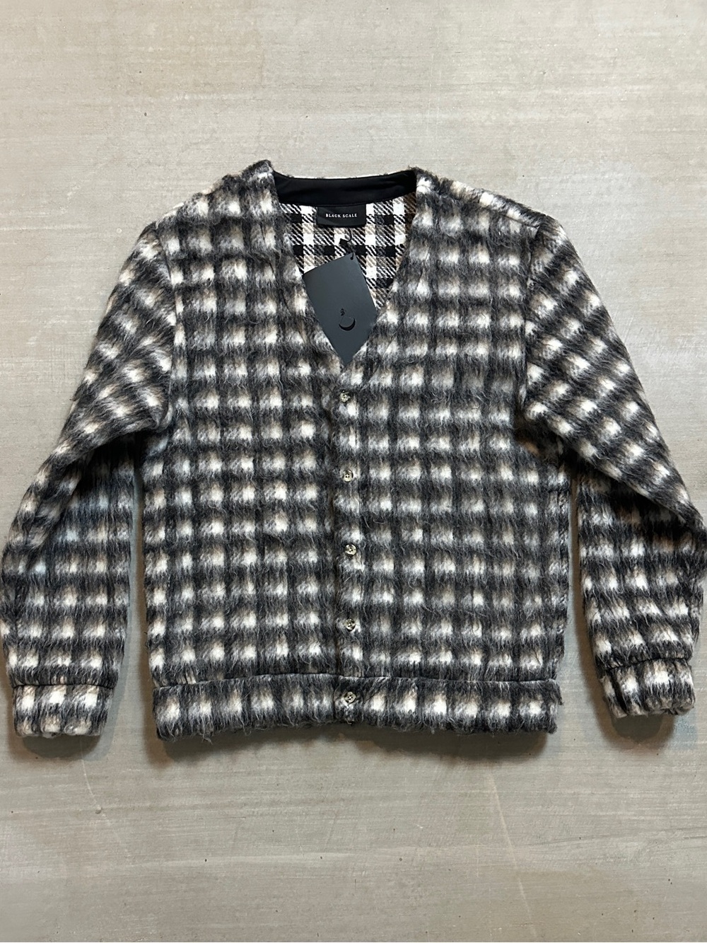 Black Scale Men's Checked Button-Up Cardigan Jacket - Black & White